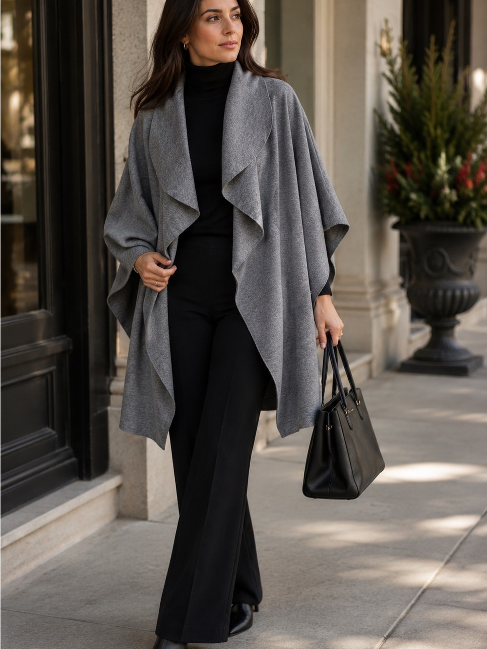 Moth by Anthropology Sweater Cape Cardigan Gray Open Front OS